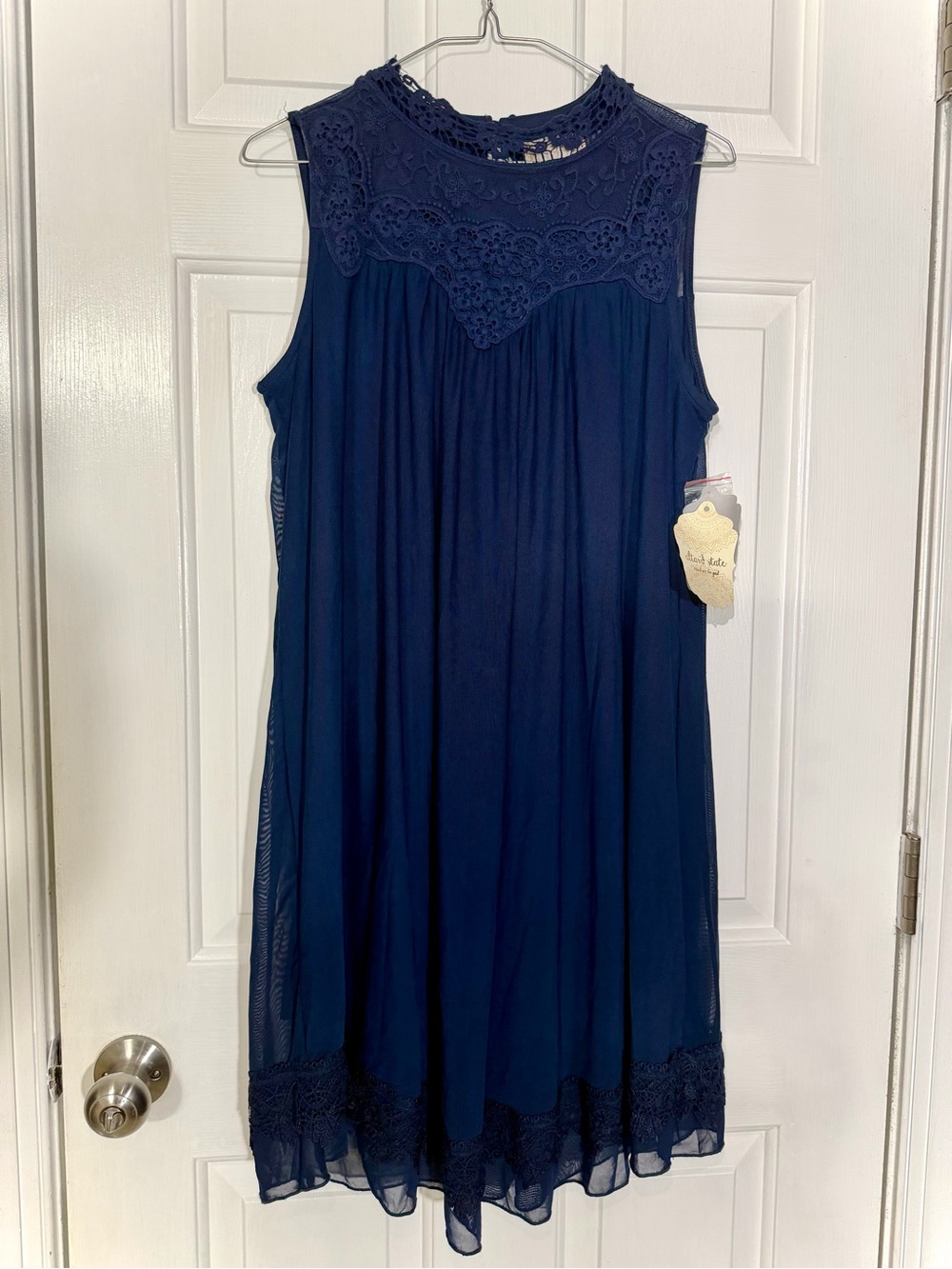 Altar'd State Navy Sleeveless Dress with sheer and Lace Detail, Size Medium NWT